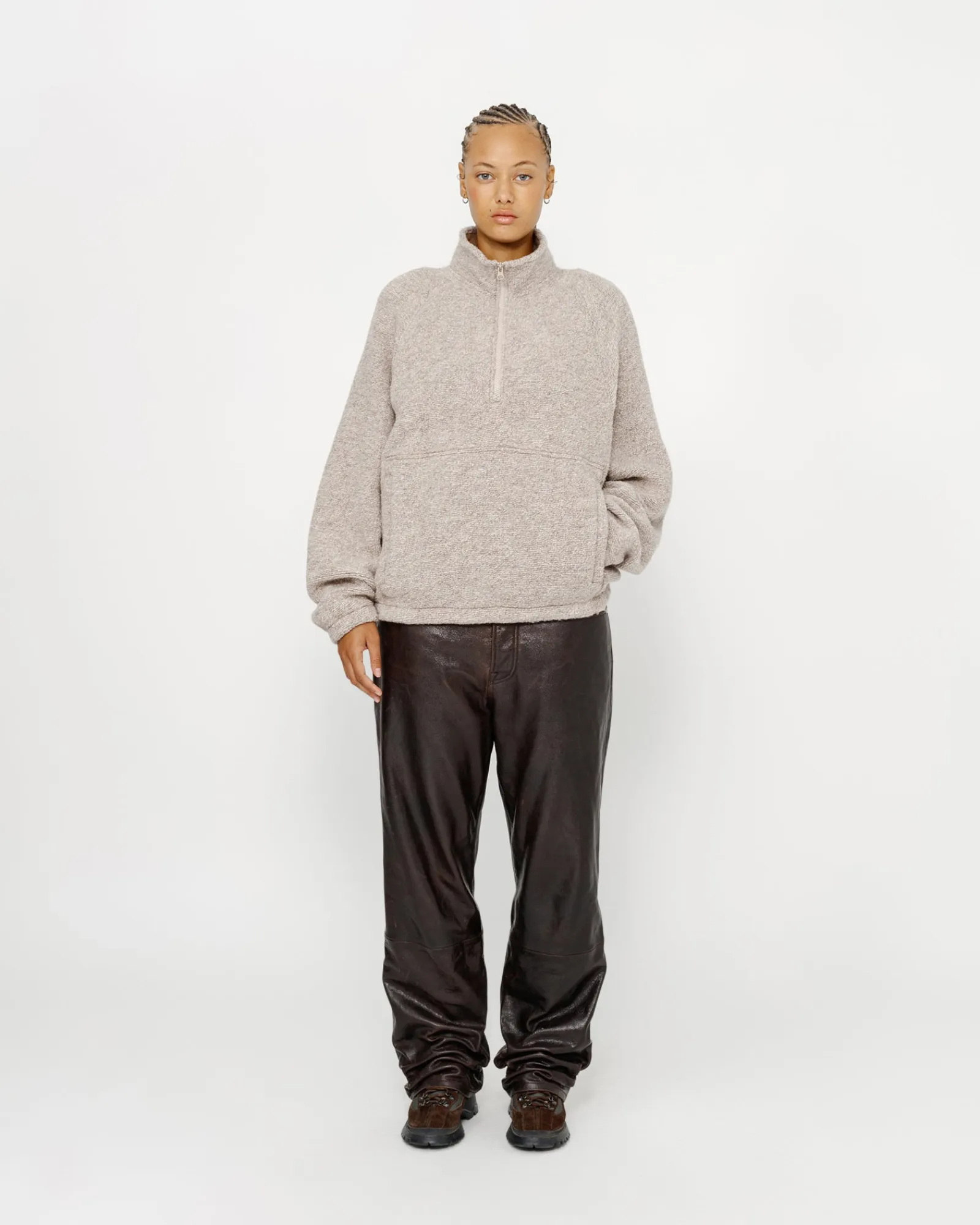 Knits>Stüssy WOOL BLEND SHERPA MOCK NECK Tan