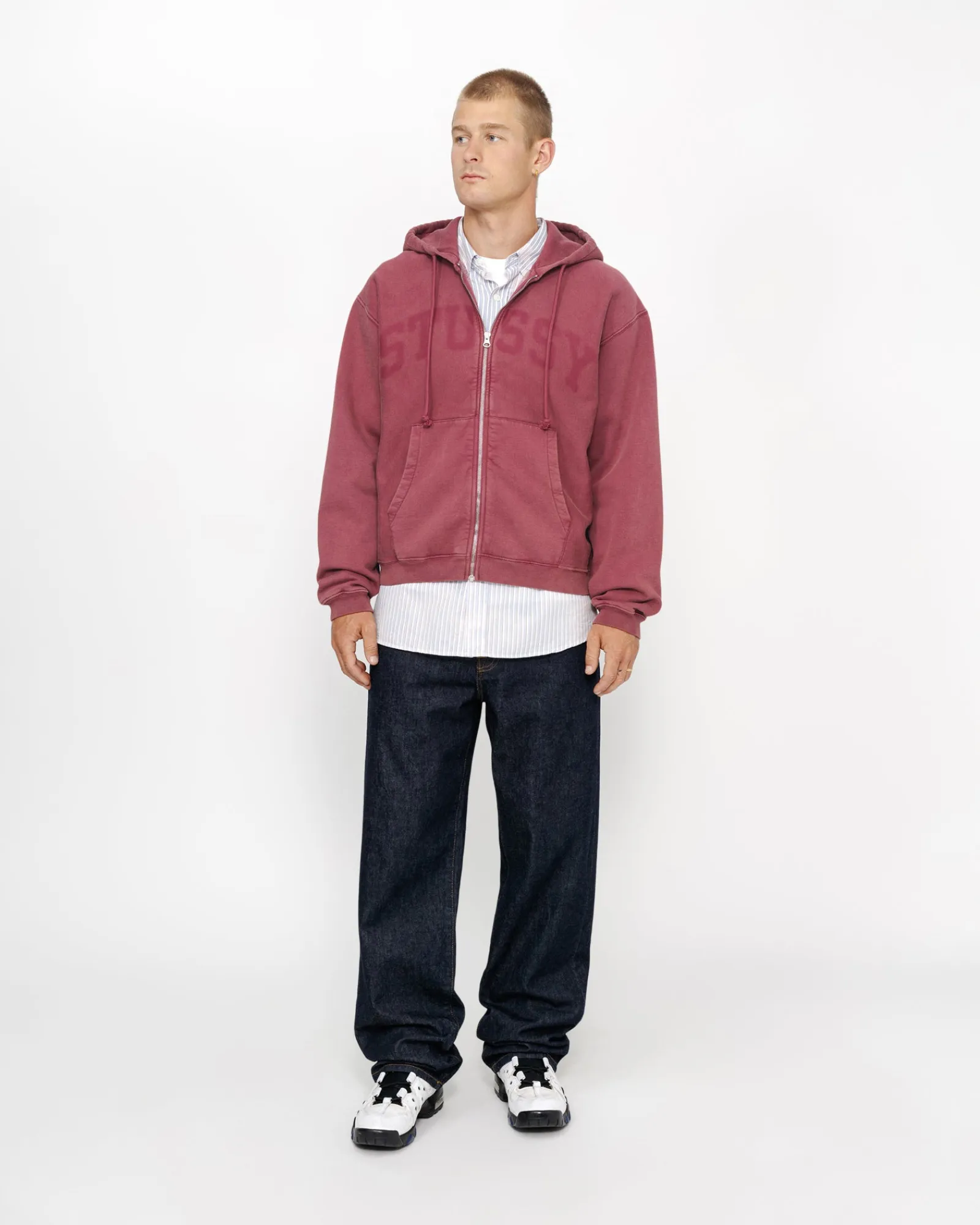 Hoodies>Stüssy ZIP HOODIE FADED GRAPHIC Burgundy