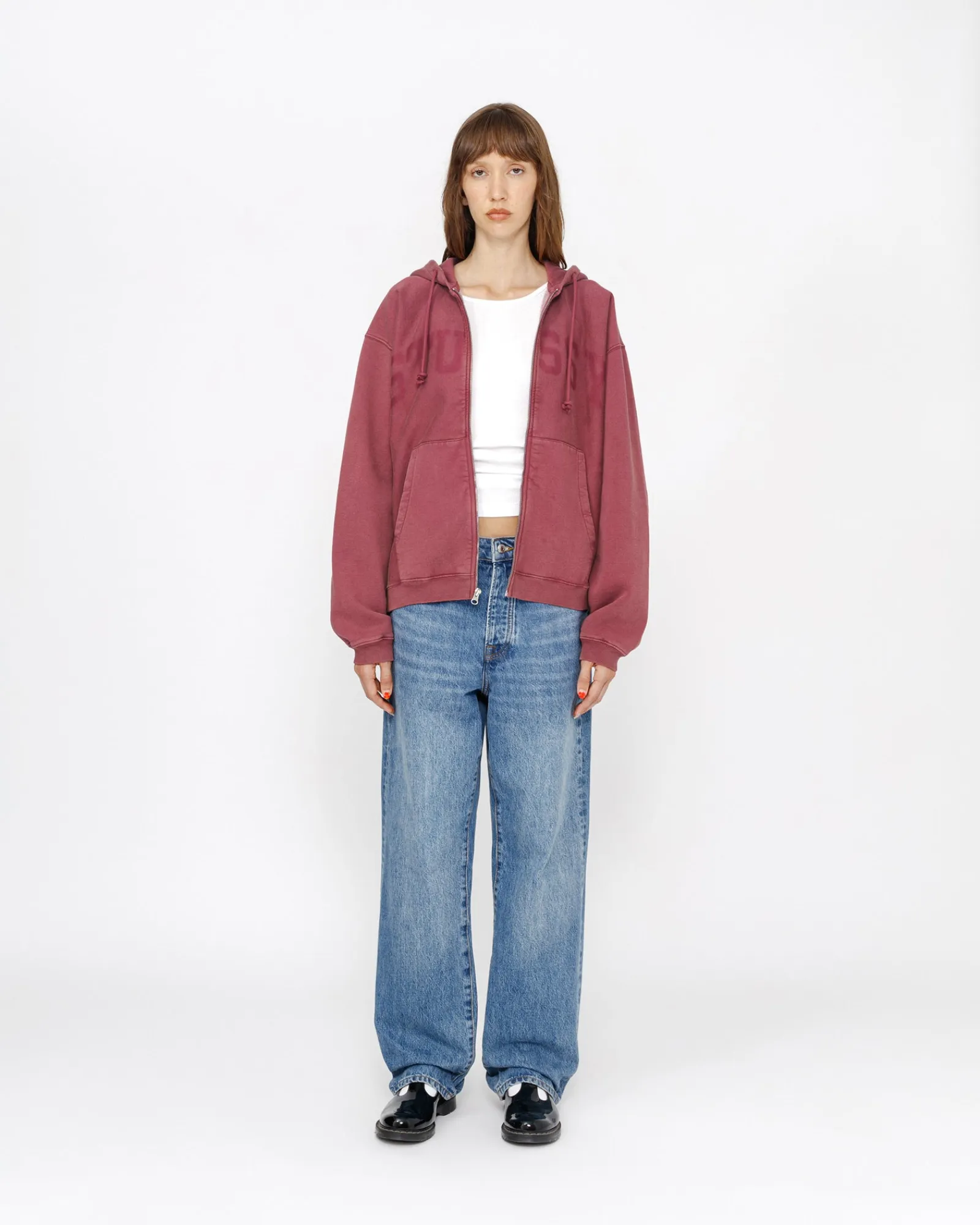 Hoodies>Stüssy ZIP HOODIE FADED GRAPHIC Burgundy