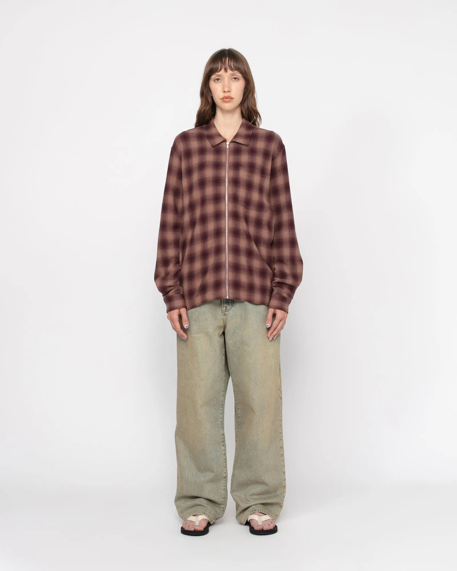 Shirts>Stüssy ZIP SHIRT TWISTED YARN PLAID Brown