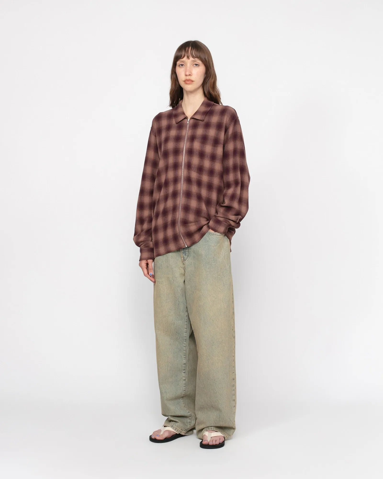 Shirts>Stüssy ZIP SHIRT TWISTED YARN PLAID Brown